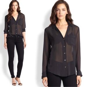 Equipment Keira 100% silk sheer black button down